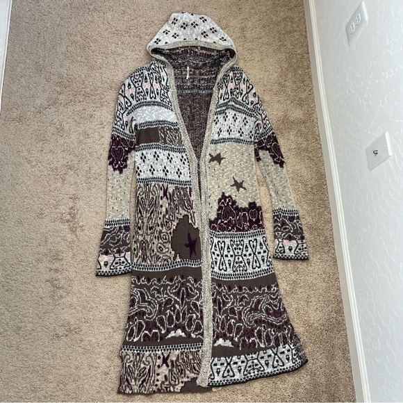 Free People Americana Bandana Hooded Long Duster Cardigan Sweater Size Medium - Picture 8 of 15